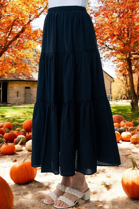 Ancient Wisdom High Waisted Ruched Tiers Maxi Skirt