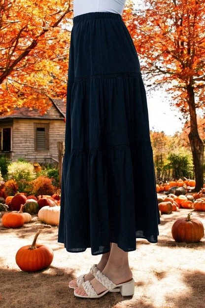 Ancient Wisdom High Waisted Ruched Tiers Maxi Skirt