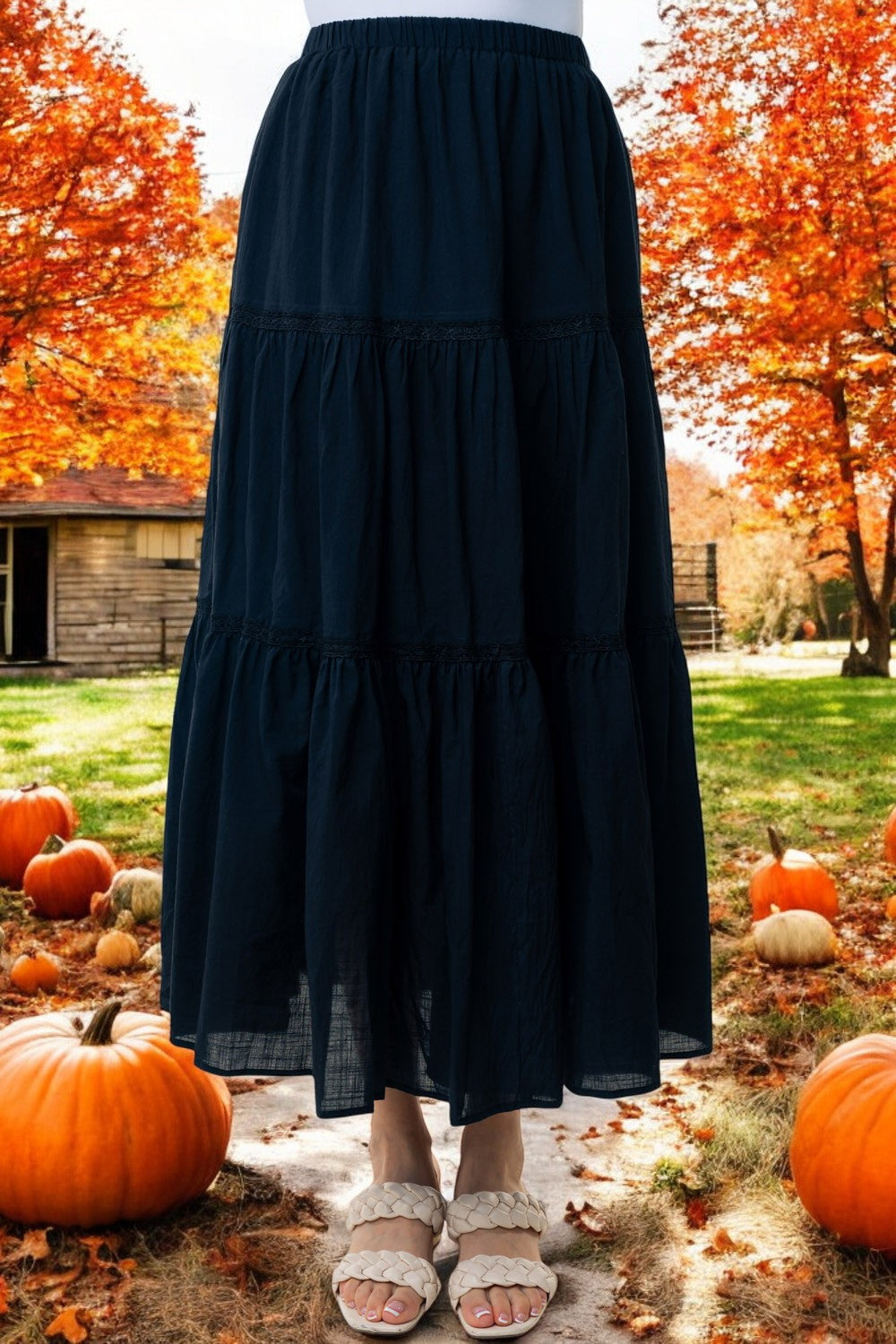 Ancient Wisdom High Waisted Ruched Tiers Maxi Skirt