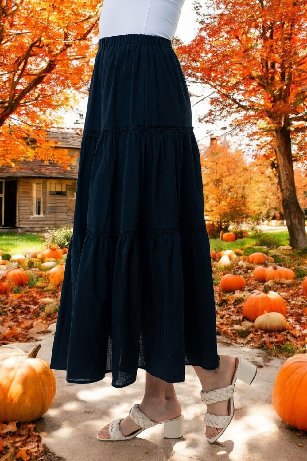 Ancient Wisdom High Waisted Ruched Tiers Maxi Skirt