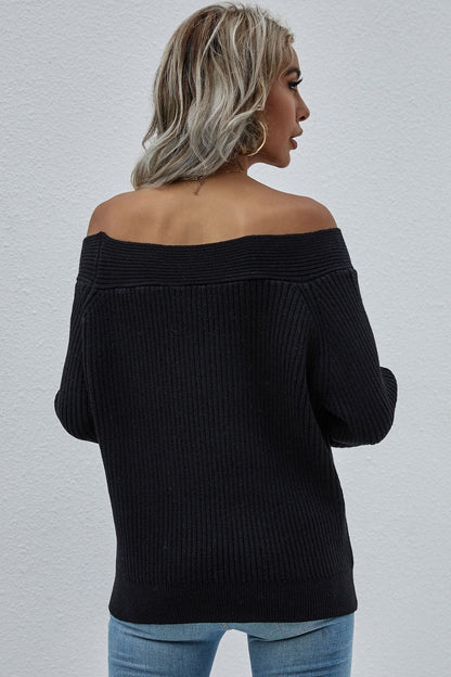 Classic Collette Off-Shoulder Rib-Knit Sweater