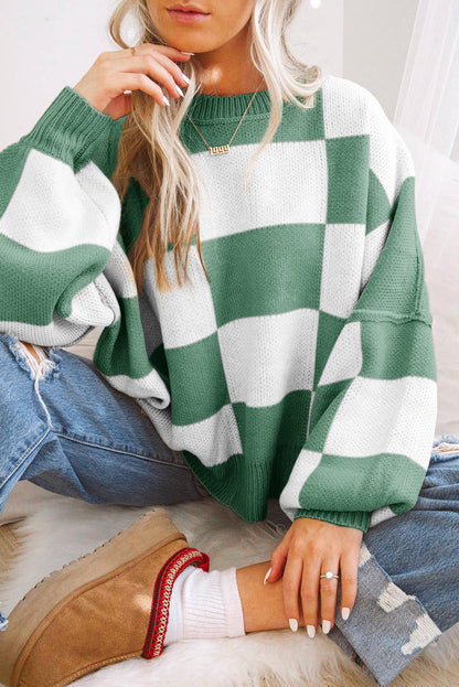 Sweet Tooth Checkered Bishop Sleeve Sweater