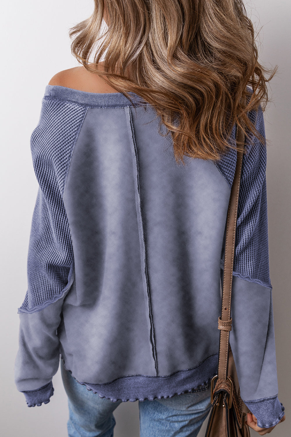 Minerva Mineral Wash Waffle Knit Reverse Seam Sweatshirt