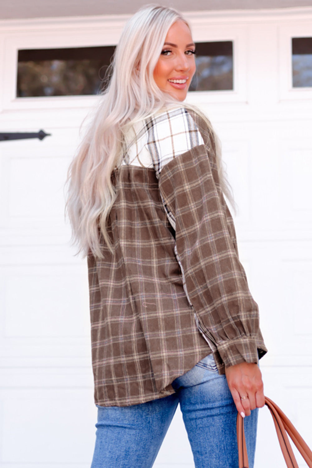 Pumpkin Hollow Plaid Contrast Button Up Shirt Jacket