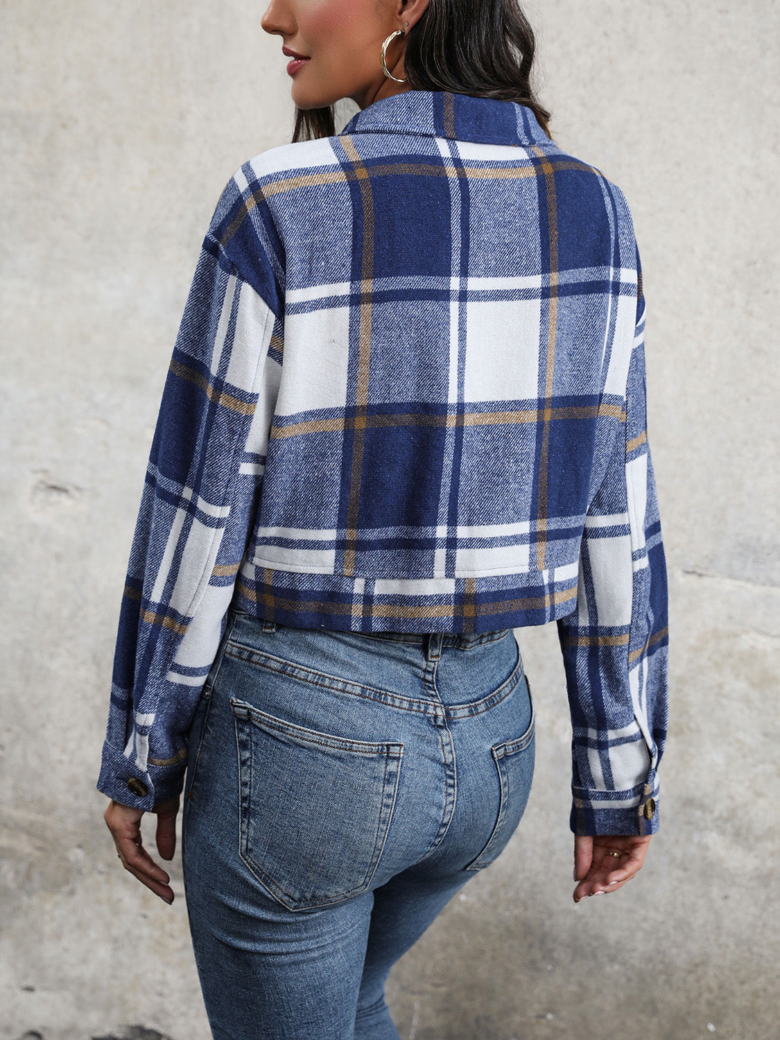 Rustic Romance Plaid Button Up Drop Shoulder Cropped Jacket