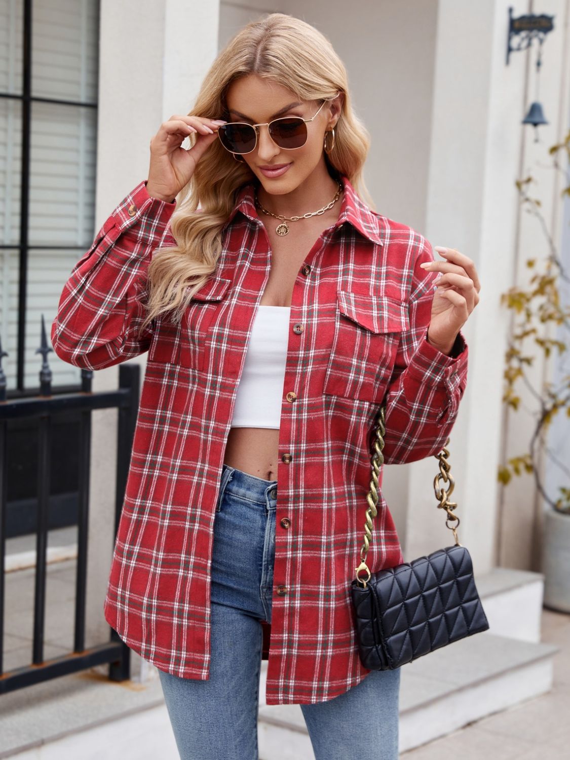 Wondering Wood Plaid Button Up Long Sleeve Shirt