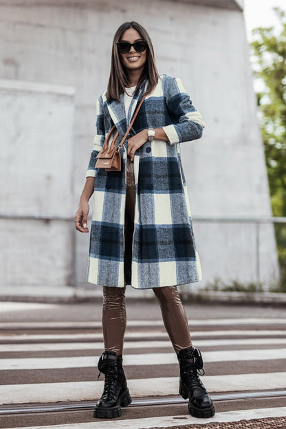 Timeless Plaid Button Up Lapel Collar Coat