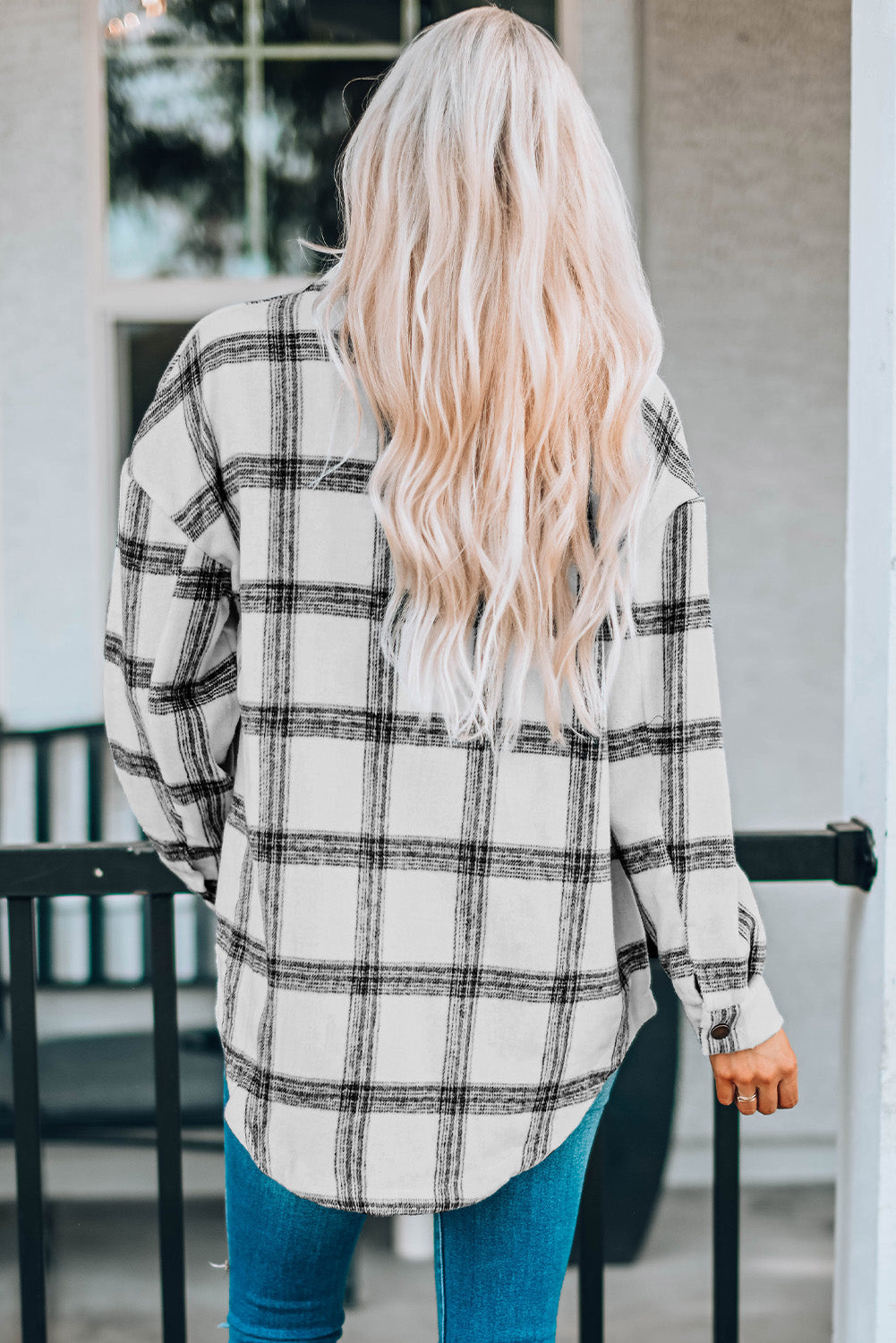 Bramblewood Plaid Curved Hem Longline Shirt Jacket