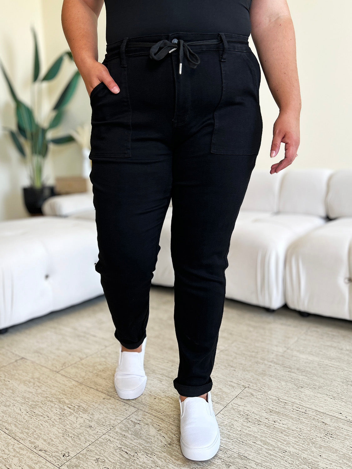 Midnight Manuscript High Waist Double Roll Cuff Jogger Jeans