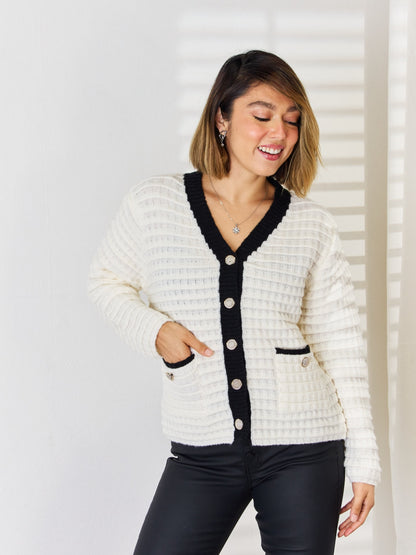 The Queen's Gambit Contrast Trim Button Up Cardigan