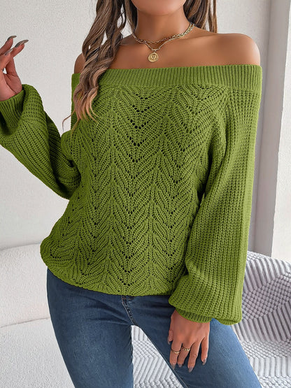 Positano Pareo Off-Shoulder Lace Cables Sweater