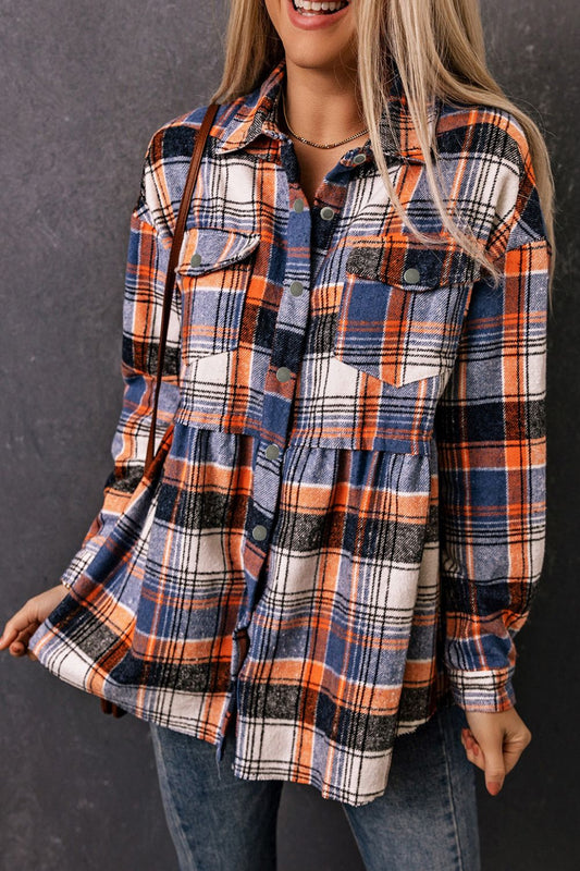 Fablewood Plaid Button-Front Peplum Shirt