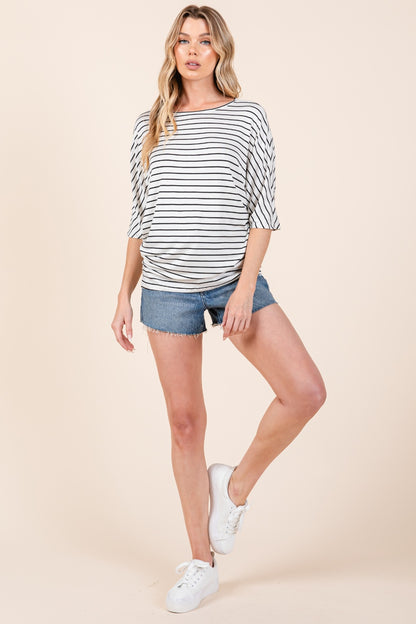 Mystic Lines Striped Boat Neck Dolman Sleeve Top