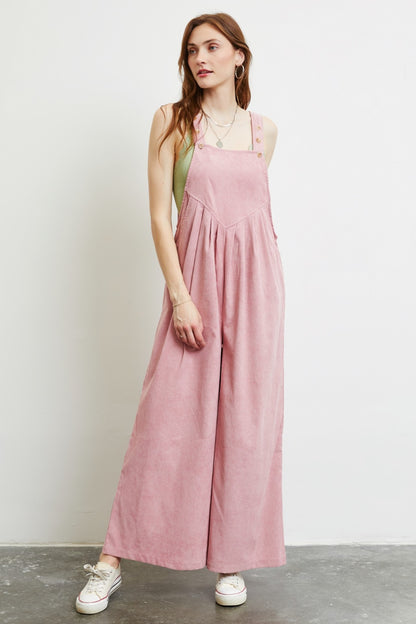 Daydreaming Corduroy Sleeveless Wide-Leg Overalls Pink