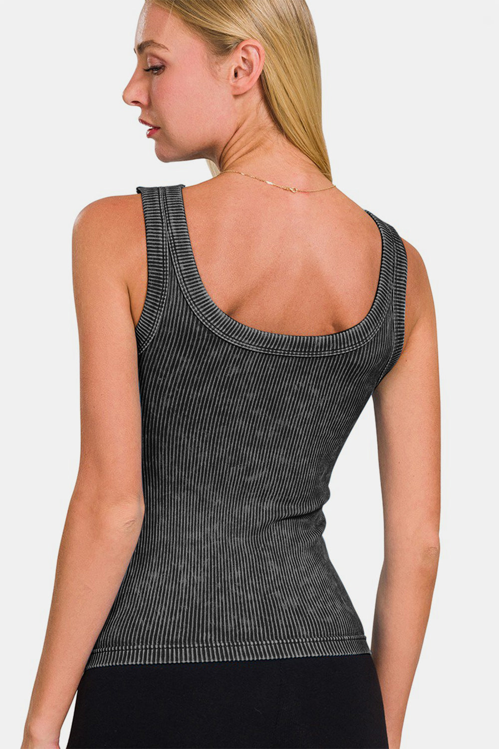 Shapeshifter 2 Way Neckline Washed Ribbed Cropped Tank - Onyx