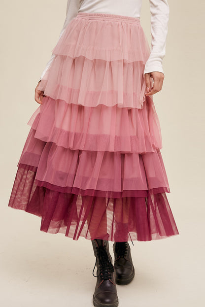 Dusky Petals Tulle Skirt Layered Midi Skirt