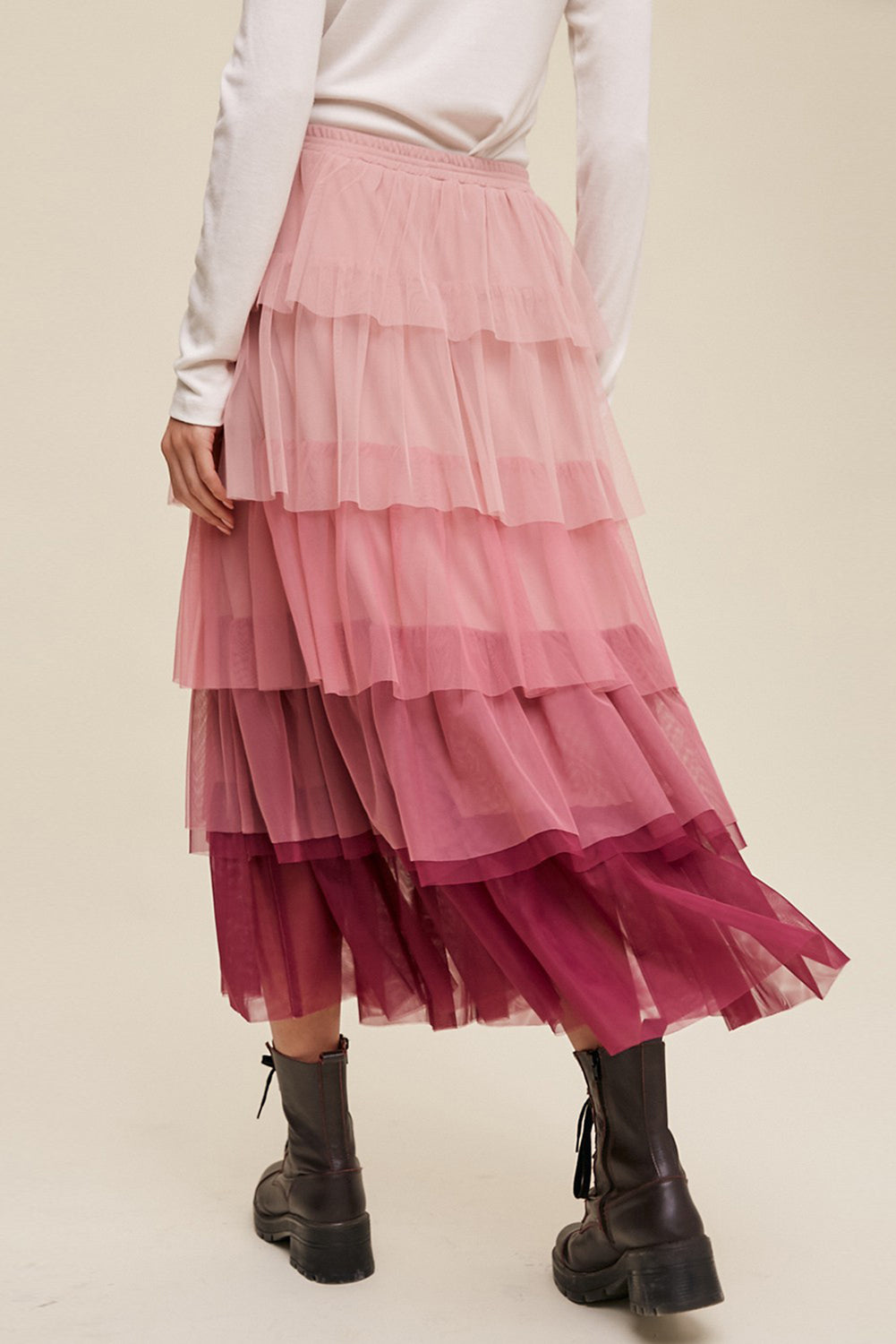 Dusky Petals Tulle Skirt Layered Midi Skirt