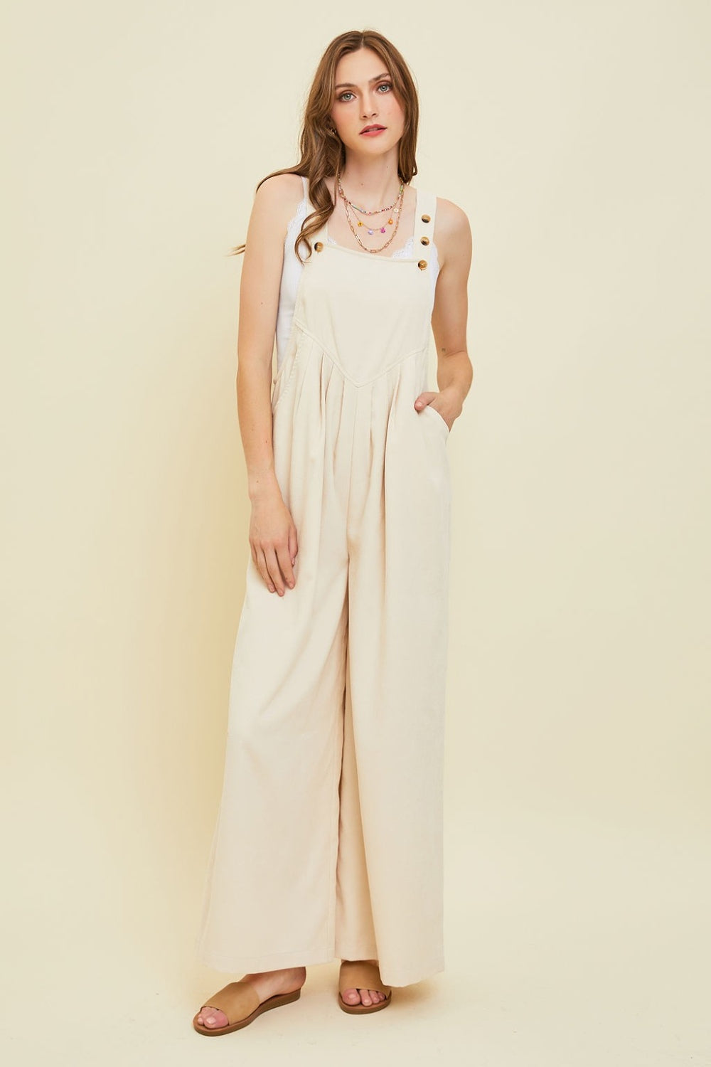 Daydreaming Corduroy Sleeveless Wide-Leg Overall Vanilla