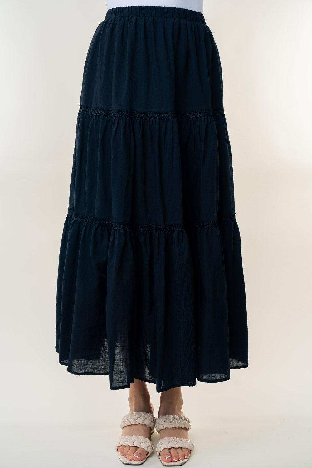 Ancient Wisdom High Waisted Ruched Tiers Maxi Skirt