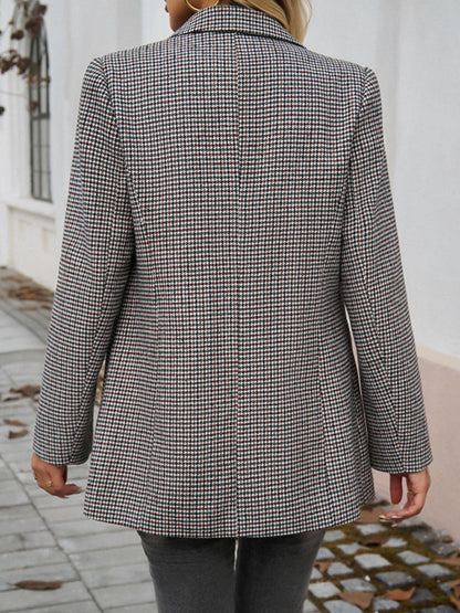 It's Good To Be Queen Pocketed Houndstooth Long Sleeve Blazer