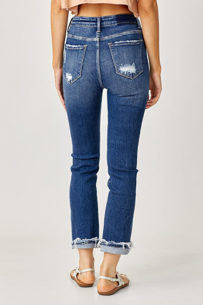 Soulknit High-Rise Frayed Cuff Straight Leg Jeans