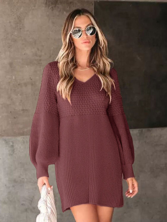 Alessandra V-Neck Long Sleeve Sweater Dress