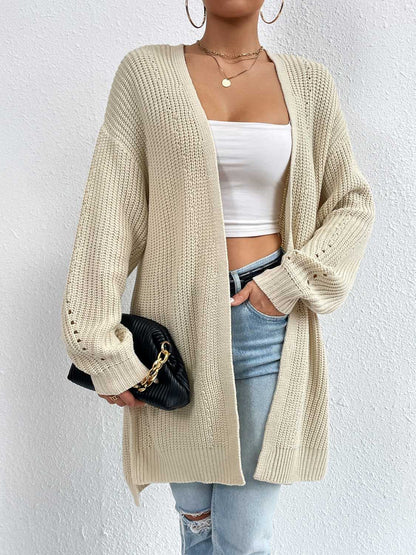 Open Front Dropped Shoulder Slit Cardigan