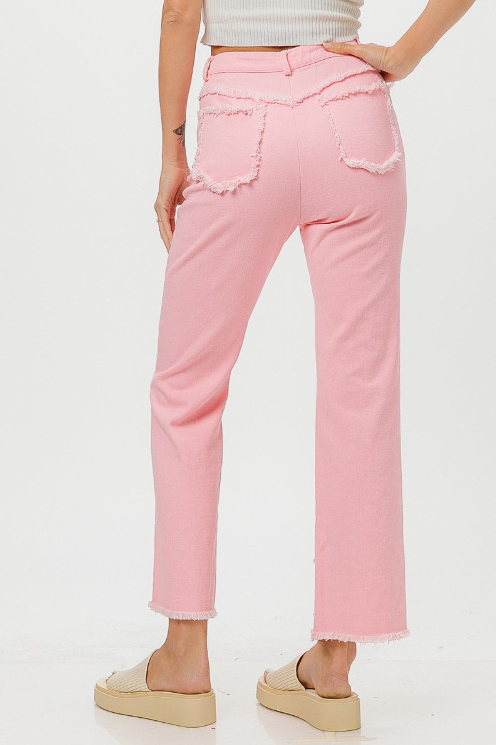 Pink Rabbit Pearls Embellished High Rise Jean Pants