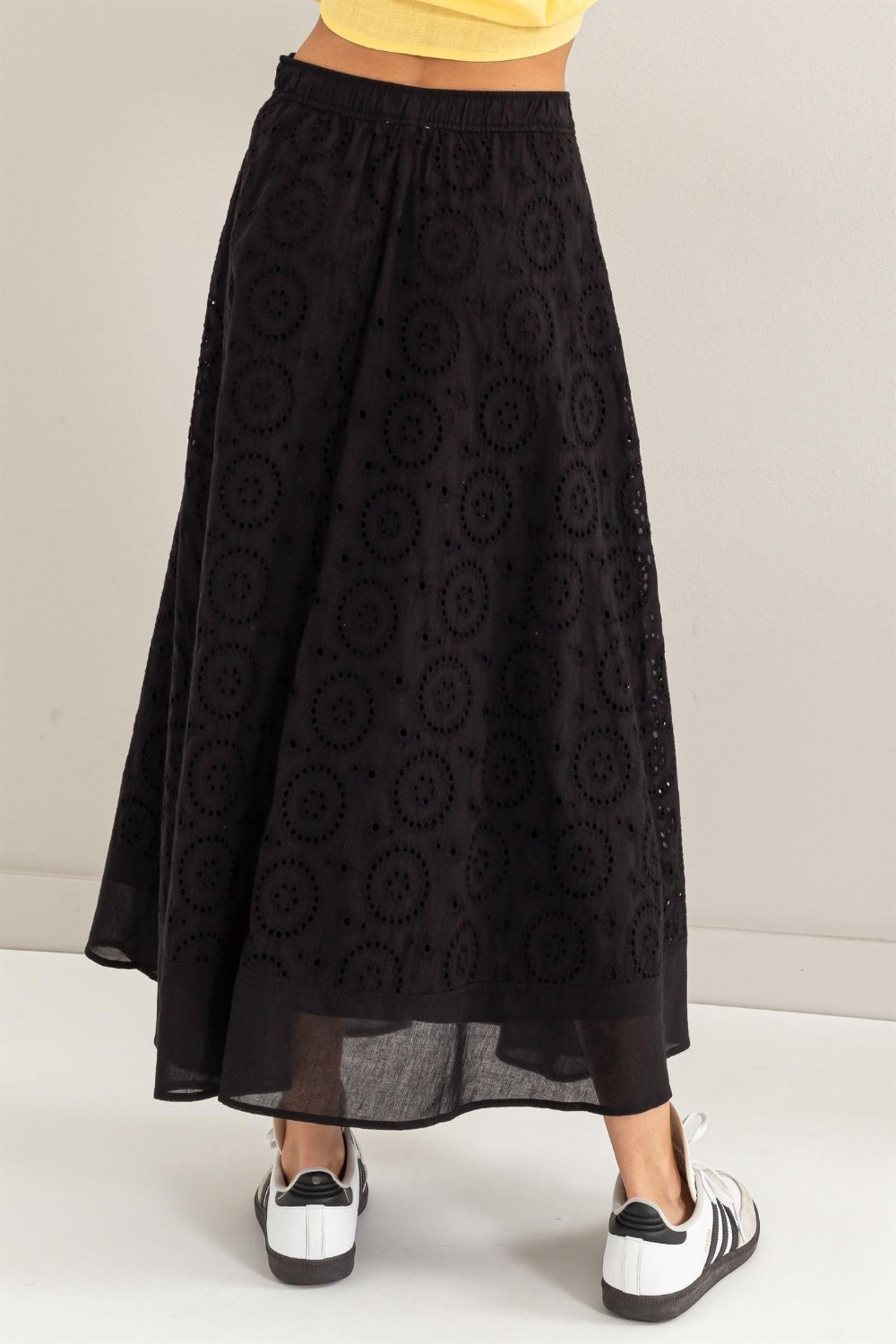 Midnight Flight Eyelet High-Waist Midi Skirt