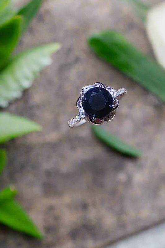 Abyssmal Romance 2 Carat Black Moissanite Floral Ring