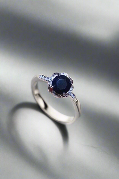 Abyssmal Romance 2 Carat Black Moissanite Floral Ring