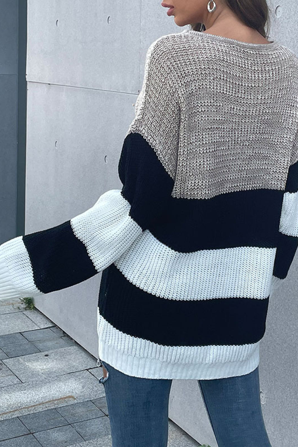 Sabrina Color Block Striped Extra Long Sleeve Sweater