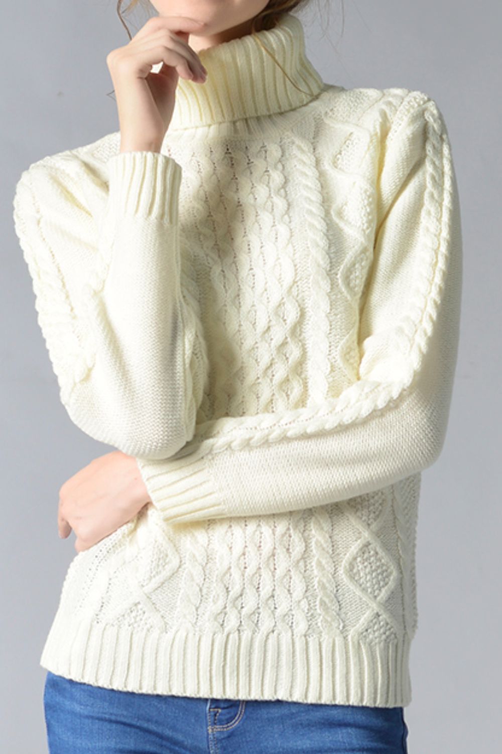 Cream and Sugar Cable Knit Turtleneck Pullover Sweater