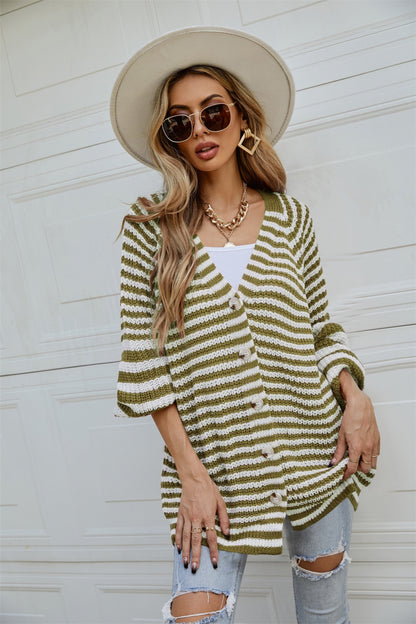 Library Lament Striped Button Up Long Sleeve Cardigan