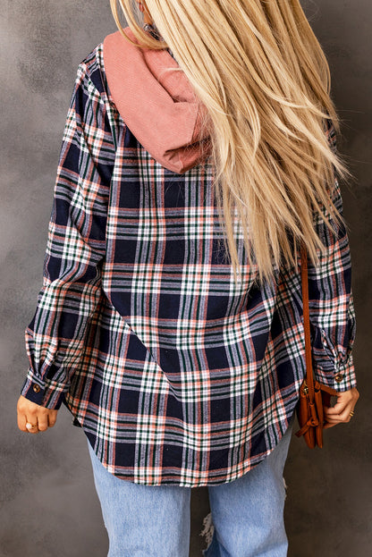 Harvest Moon Plaid Drawstring Hooded Jacket with Pockets