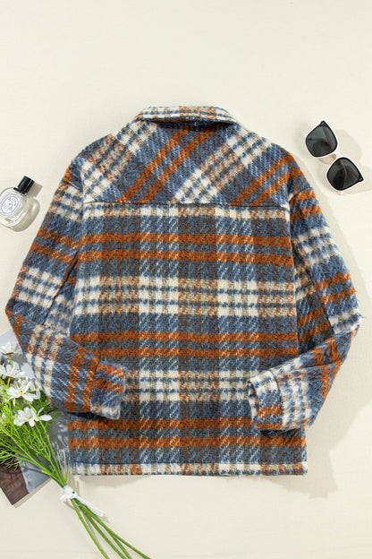 Discreet Charm Plaid Button Up Long Sleeve Jacket