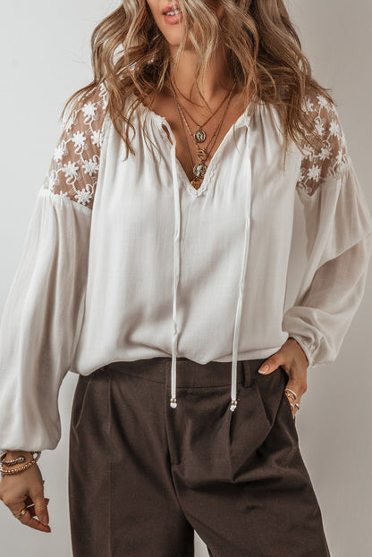 Ivory Obscura Lace Tie Neck Long Sleeve Blouse