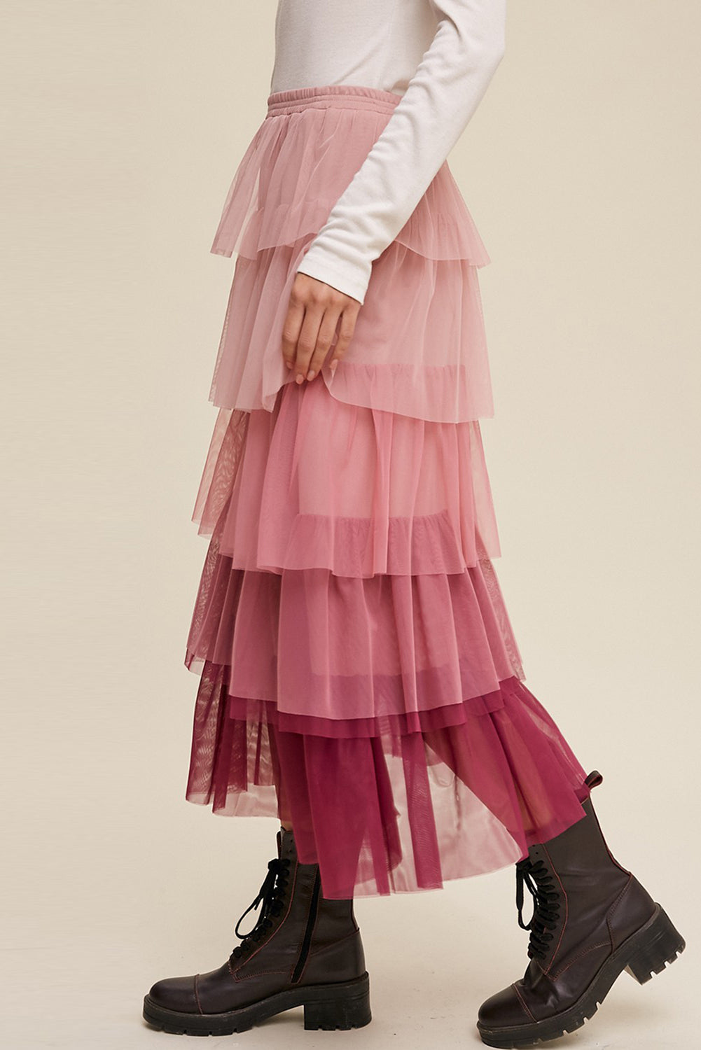 Dusky Petals Tulle Skirt Layered Midi Skirt