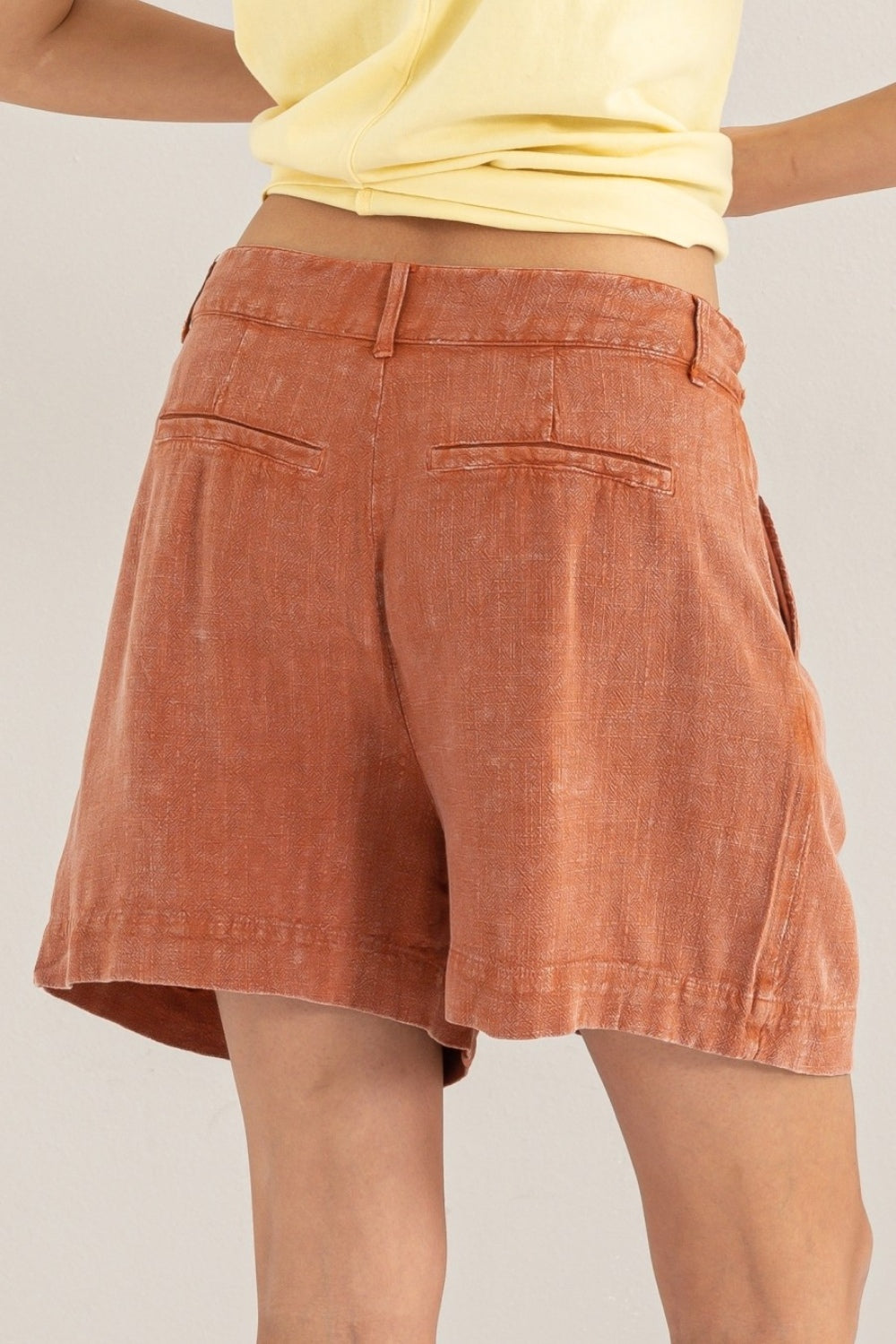 Raven Wings High Waist Mineral Washed Linen Shorts - Pumpkin