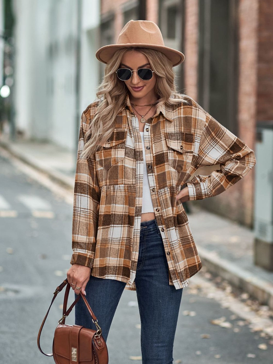 Timeless Textures Plaid Button Up Dropped Shoulder Shirt