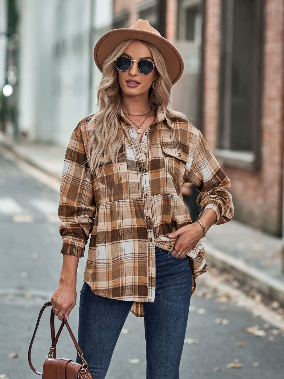 Timeless Textures Plaid Button Up Dropped Shoulder Shirt