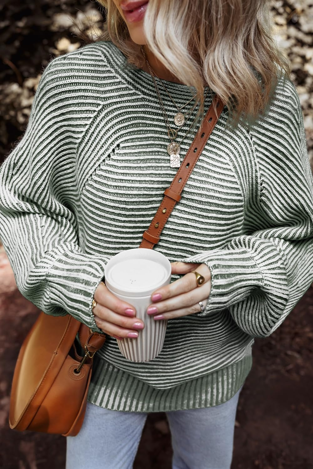 Travelers Tale Textured Striped Round Neck Long Sleeve Top