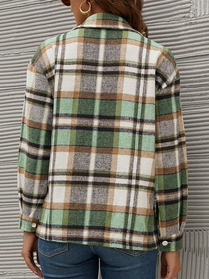 Forest Glade Plaid Collared Neck Long Sleeve Jacket