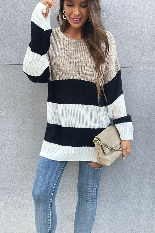 Sabrina Color Block Striped Extra Long Sleeve Sweater