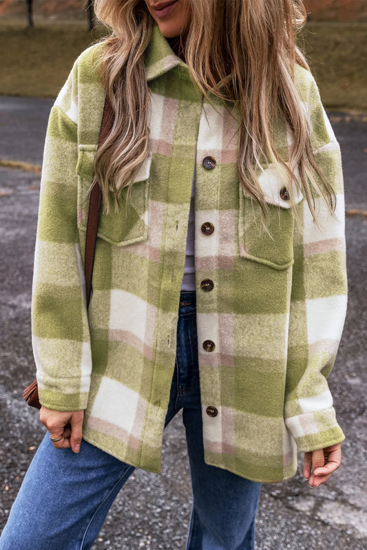 Autumn Embrace Serene Plaid Button Up Long Sleeve Jacket