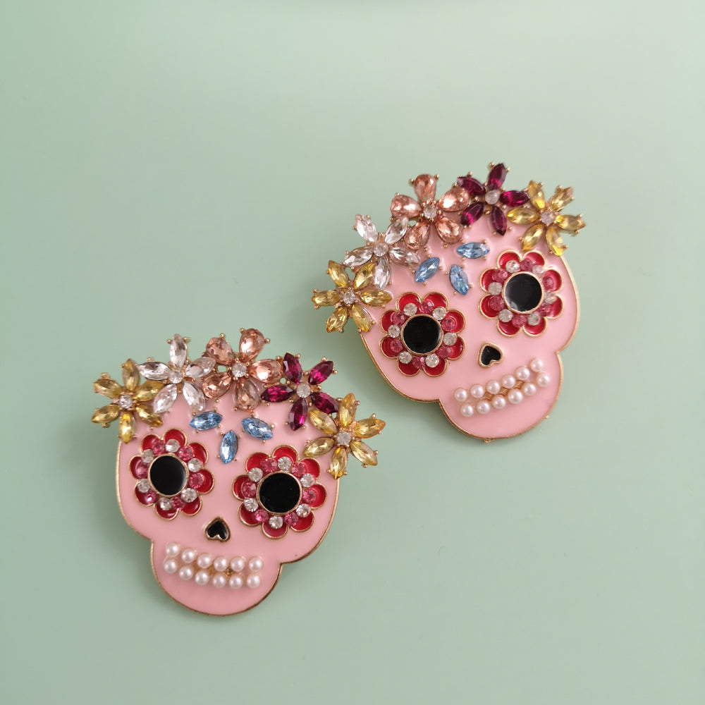 'Phantom Fiesta' Skull Rhinestone Earrings