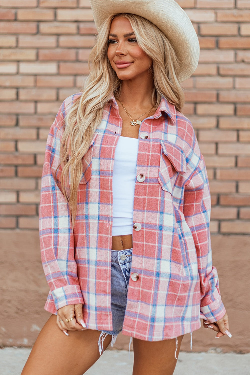 Rustling Lore Plaid Button Up Long Sleeve Shacket