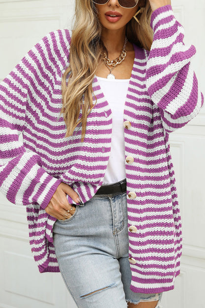 Library Lament Striped Button Up Long Sleeve Cardigan