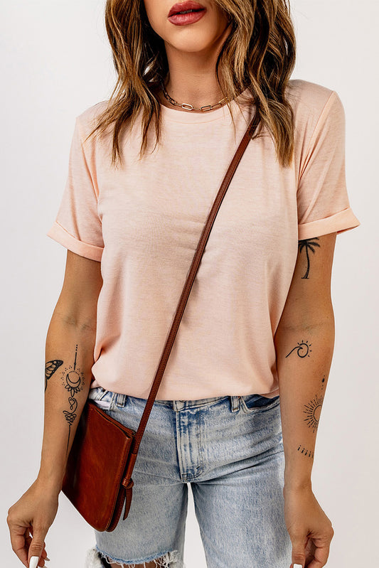 Timeless Charm Round Neck Cuffed Short Sleeve Tee