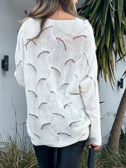 The Curious Knit Lace Detail V-Neck Long Sleeve Sweater